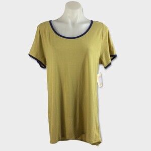 LuLaRoe Womens Classic Cotton Short Sleeve Knit T-Shirt Yellow Blue Sz Large NWT